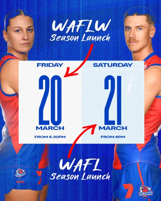 🔥HUGE COUPLE OF DAYS AT WPFC🔥WAFLW & Rogers Cup Season Launch this Friday Night!Super Saturday at HIF Health Insurance Oval
2nd Preseason Game vs Subiaco
✨Colts: 10am
✨Reserves: 12.15pm
✨League: 3.10pm
✨Futures: 6pm (Round 3)WAFL & Colts Season Launch kicks off at 6pm in the Falcons Nest!🎟Come along for a huge day, free gate entry, bars open, food available and AFL on the TVs!
